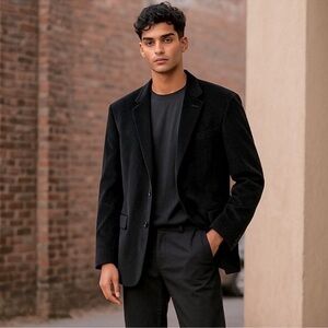 SADDLEBRED Black Corduroy Plaid Lining SPORT COAT Jacket Mens 44 R
